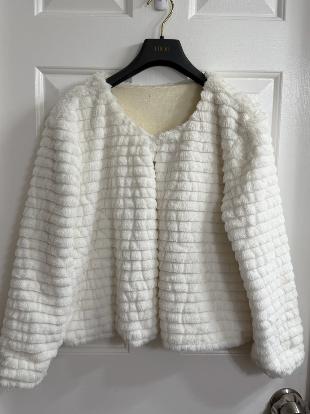 CK White Faux Fur Ribbed Jacket